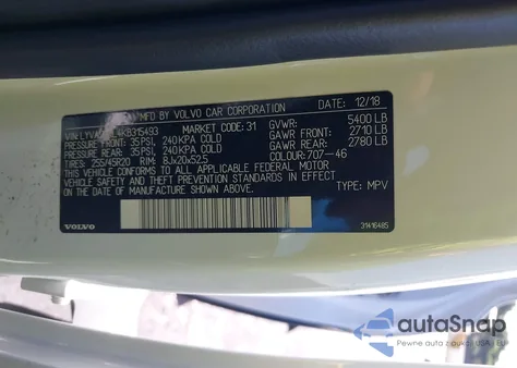 2019 Volvo Xc60 T6 Inscription из США, поврежденный, VIN LYVA22RL4KB315493